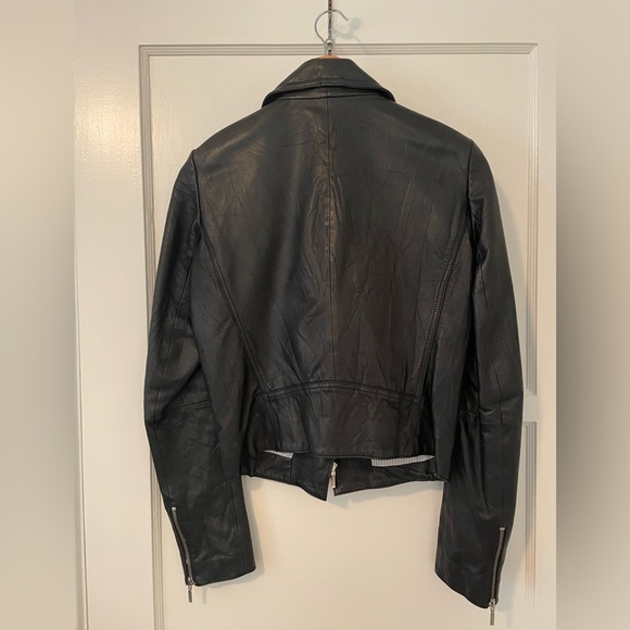 Aqua by Bloomingdale’s Black Leather Moto Jacket - Picture 2 of 12